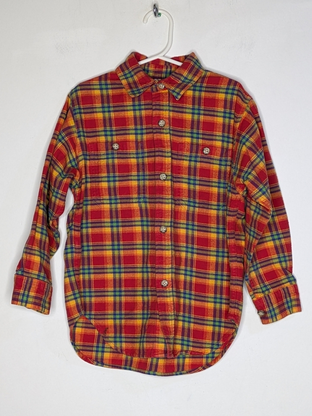 Hanna Andersson Red Yellow Blue Plaid Long Sleeve Cotton Button Up 5